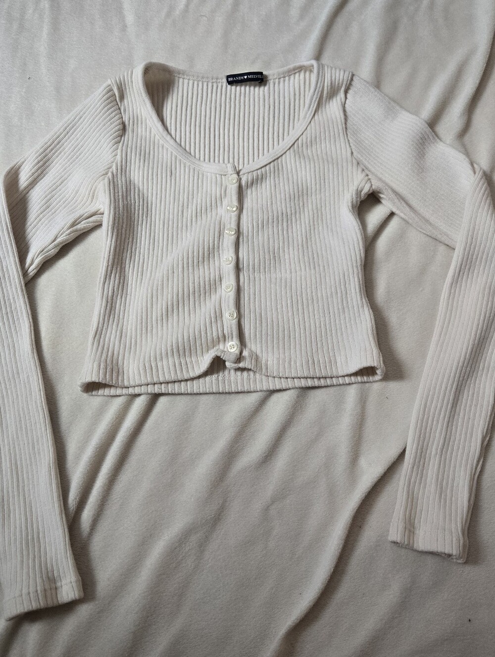 Brandy Melville Cream Tan Ribbed Knit Cardigan Henley Top One Size